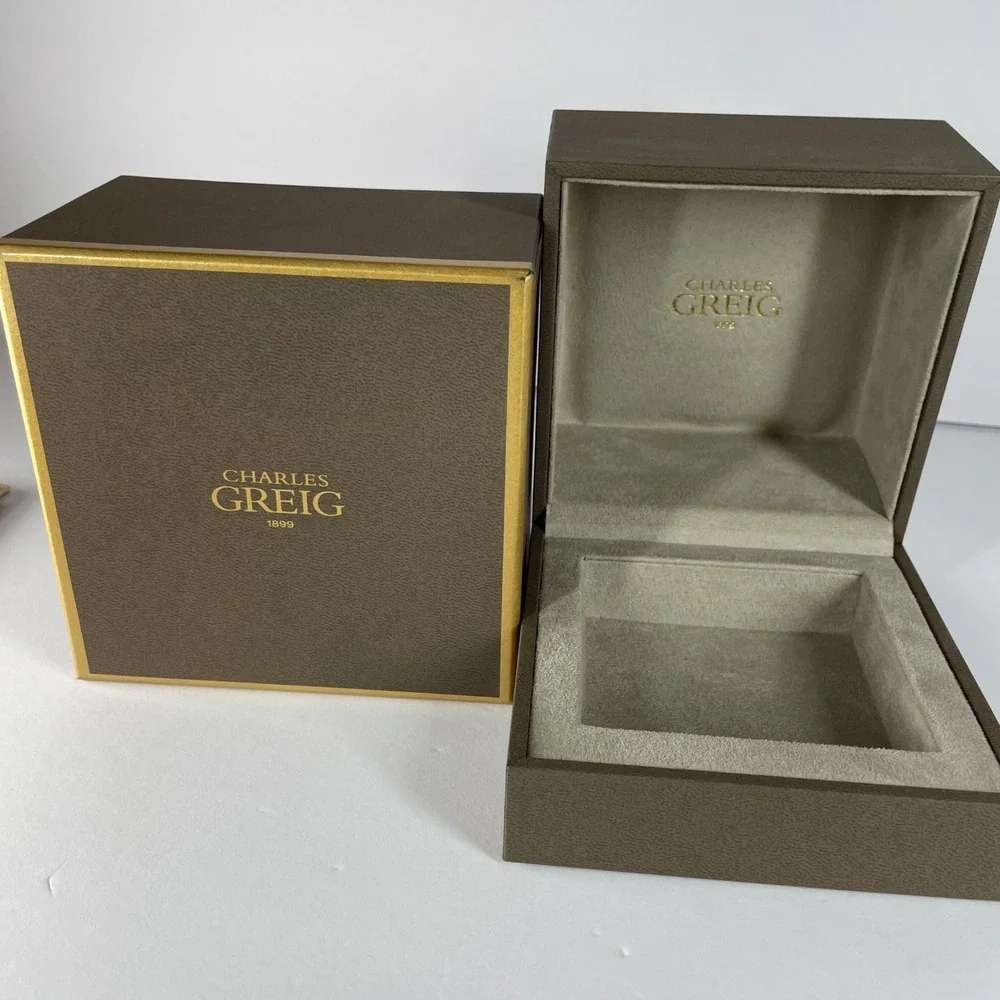 Charles‎ Greig 1899 Luxury Jewelry Watch Presentation Box Set Brown Gold Trim